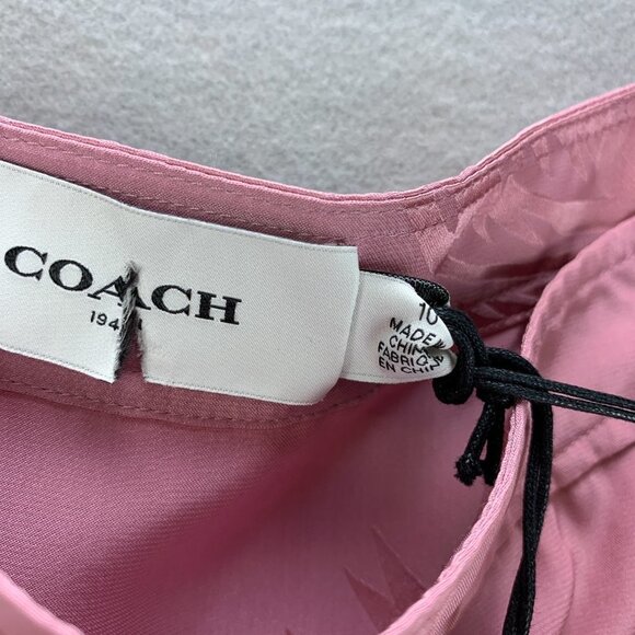 Coach Skirt Womens 10 Pink Silk Palm Tree Print Jacquard Tiered Handkerchief Hem - Picture 15 of 16